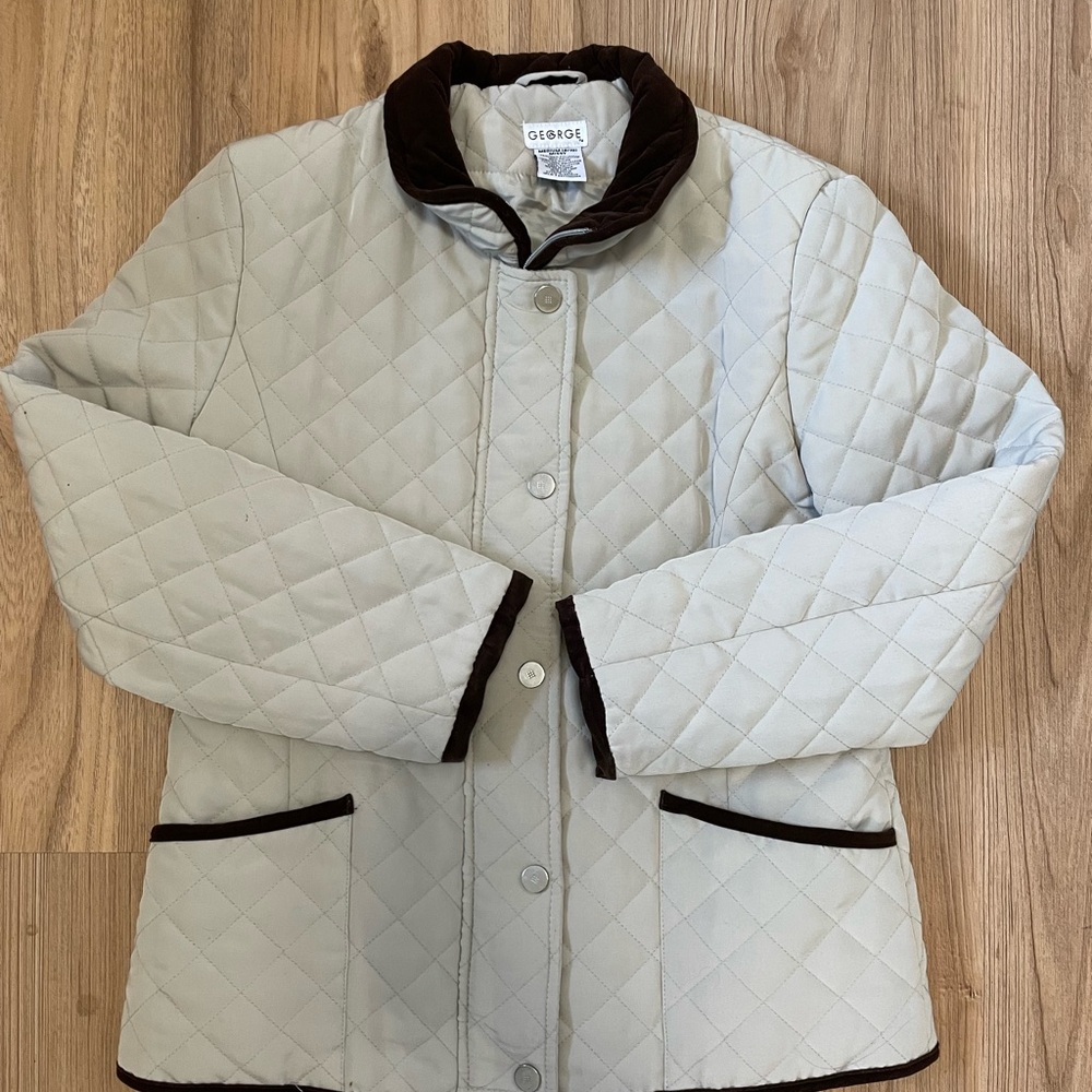 George Women's Cream and Brown Quilted Puffer Jacket